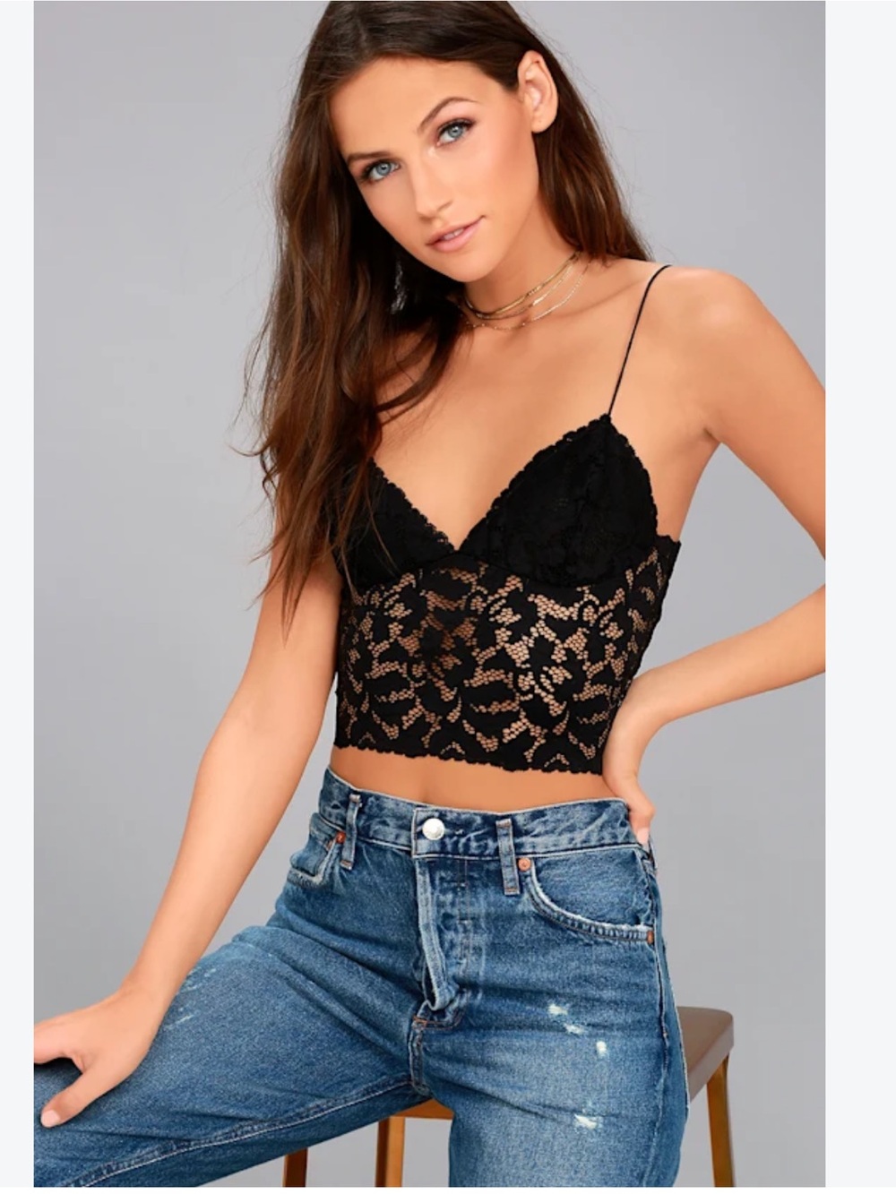 Free People Black Lace Cropped Bralette Camisole